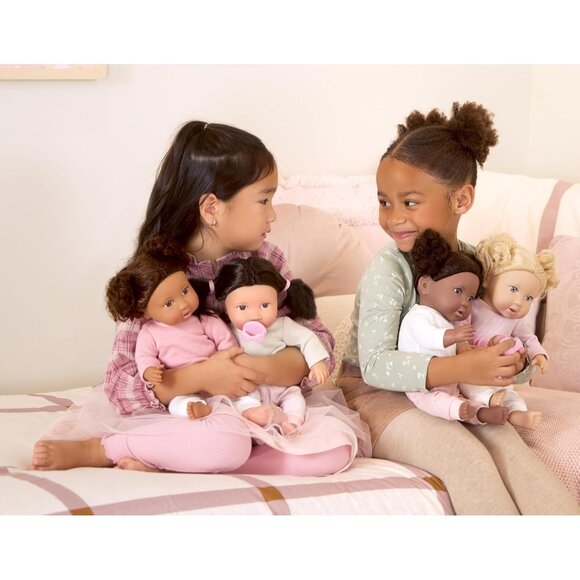 14 Inch Realistic Baby Doll with Dark Brown Hair Brown Eye Soft Body Pink Outfit - Picture 4 of 9